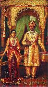 Raja Ravi Varma Krishnaraja Wadiyar IV and Rana Prathap Kumari of Kathiawar oil on canvas